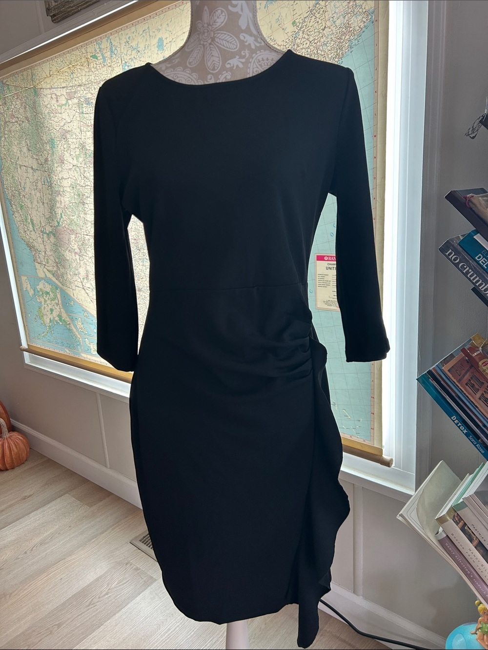 Miusol Black Long Sleeve Sheath Dress with Side Ruching